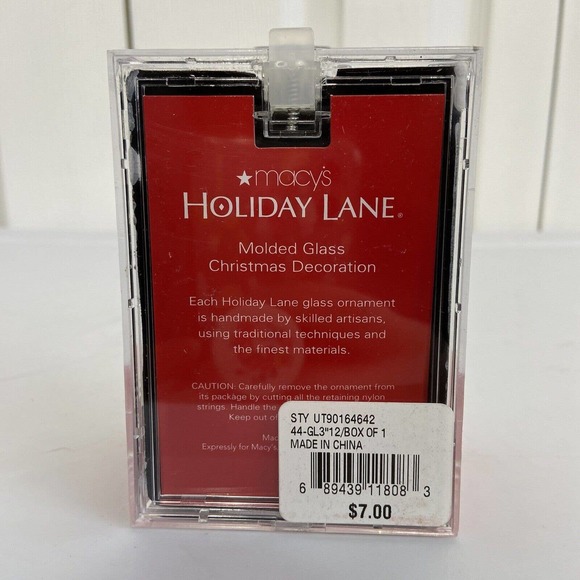 NIP Macys Holiday Lane Santa Head Christmas Ornament 3” Molded Glass Handmade - Picture 6 of 8